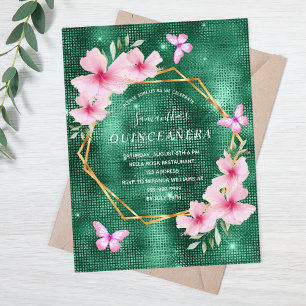 Postal Flores de color verde esmeralda Quinceanera