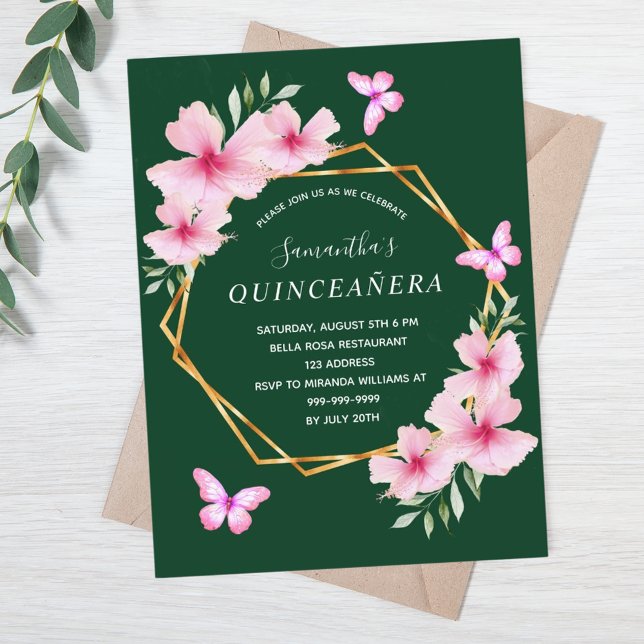 Postal Flores de color verde esmeralda Quinceanera (Subido por el creador)