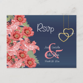 Postal Flores de Corazón y Coral de Oro - RSVP