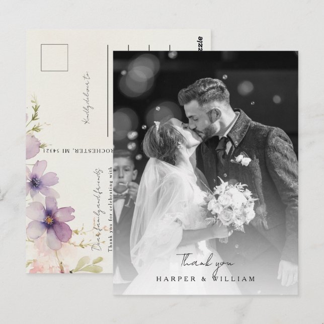 Postal flores de cosmos gracias boda de fotos Postcard (Anverso / Reverso)