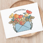 Postal Flores de cumpleaños felices ilustradas<br><div class="desc">Celebre los cumpleaños con un toque personalizado usando nuestra vibrante postal "Cumpleaños Feliz", que incluye un ilustracion encantador de un sobre desbordante adornado con flores florecientes. Expresar sus cálidos deseos con estilo mientras personalizar esta encantadora postal con su propio mensaje. Ya sea cerca o lejos, envíe sus saludos de cumpleaños...</div>