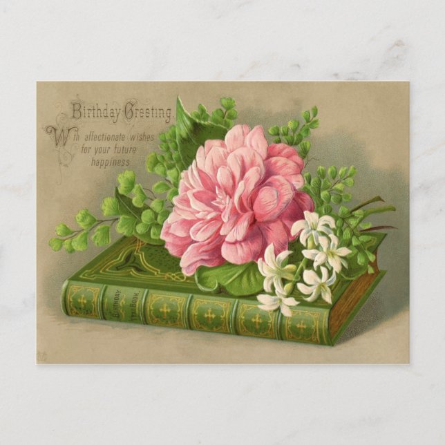 Postal Flores de cumpleaños vintage (Anverso)