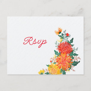 Postal Flores de Dalia de Primavera Amarillo Naranja Past