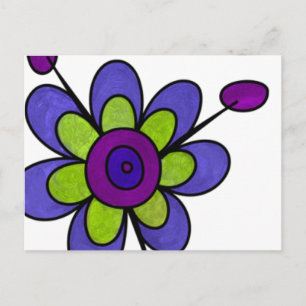 Postal Flores de diversiones índigo y verde