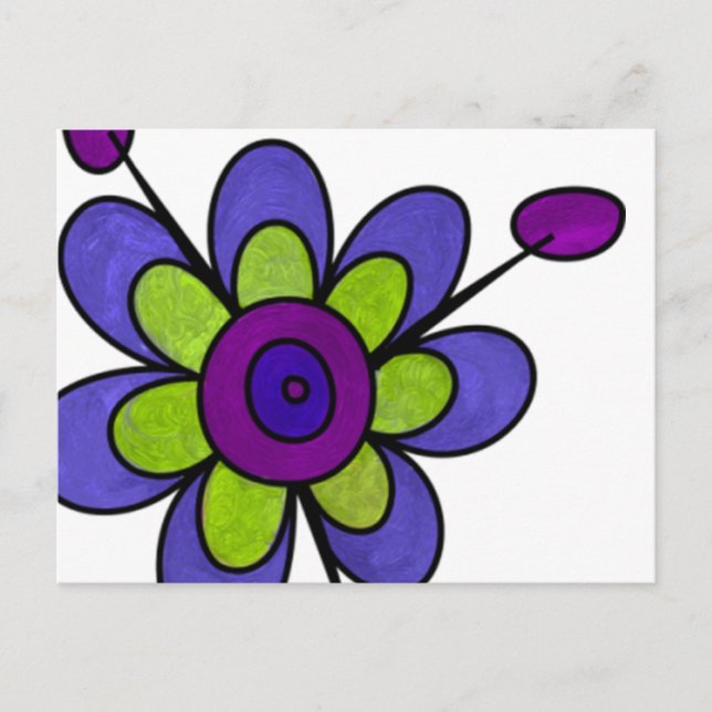 Postal Flores de diversiones índigo y verde (Anverso)