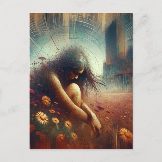 Postal Flores de doble exposición abandonan a mujer urban (Anverso)