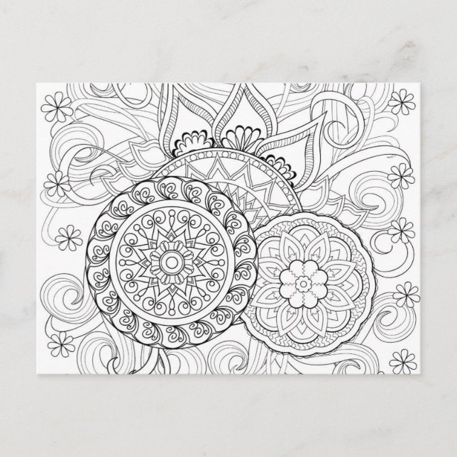 Postal Flores De Doodle Y Mandalas (Anverso)