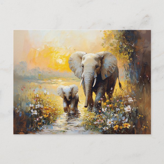 Postal Flores de elefante y de ternera y pintura al atard (Anverso)