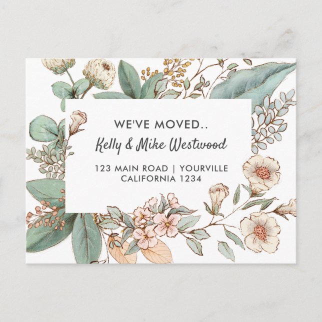 Postal Flores de época Hemos movido nueva dirección Nueva (Anverso)