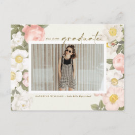 Postal Flores de época pastel graduación de foto beige