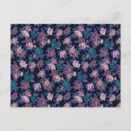 Postal Flores de época sobre azul marino