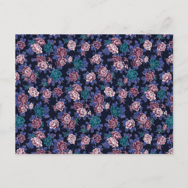 Postal Flores de época sobre azul marino (Anverso)