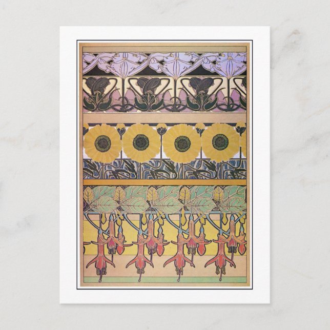 Postal Flores de estilo Art Nouveau, Mucha (Anverso)