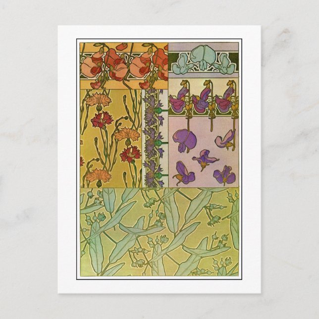 Postal Flores de estilo Art Nouveau, Mucha (Anverso)