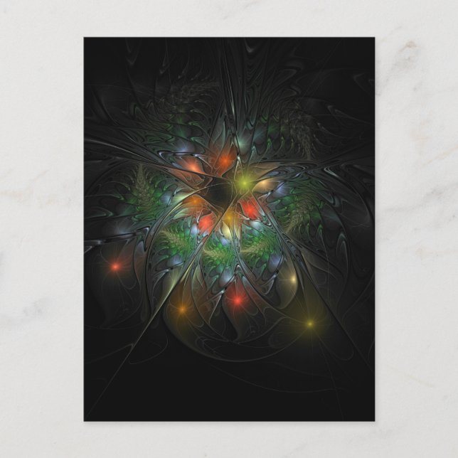 Postal Flores de fantasía fractal blandas y tendientes (Anverso)