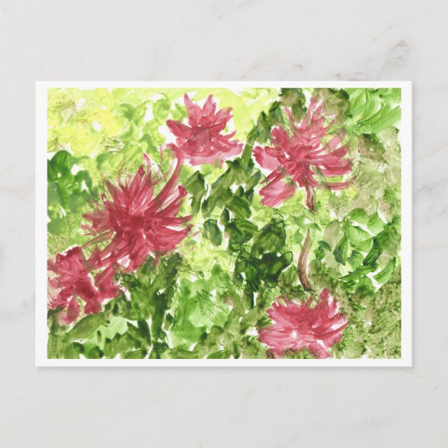 Postal Flores de fucsia contra césped verde (Anverso)