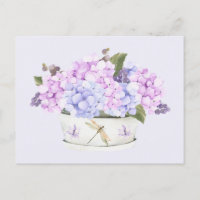 Flores de hidrangea rosa y púrpura acuarela