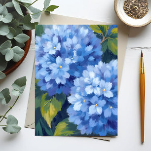 Postal Flores de Hortensia Azul   Pintura en Acuarela de 