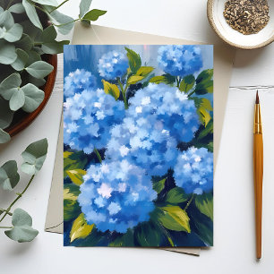 Postal Flores de Hortensia Azules Acuarela Floral