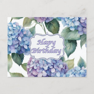 Postal Flores de Hortensias Acuarela Cumpleaños Feliz 