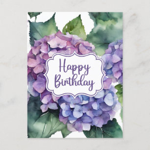 Postal Flores de Hortensias Moradas Cumpleaños Feliz 