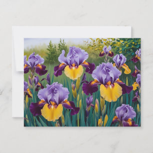 Postal Flores de Iris Amarillo Púrpura en Flor