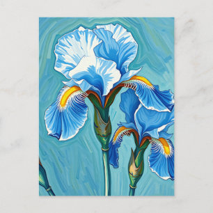 Postal Flores de Iris Azul Patrón Artístico