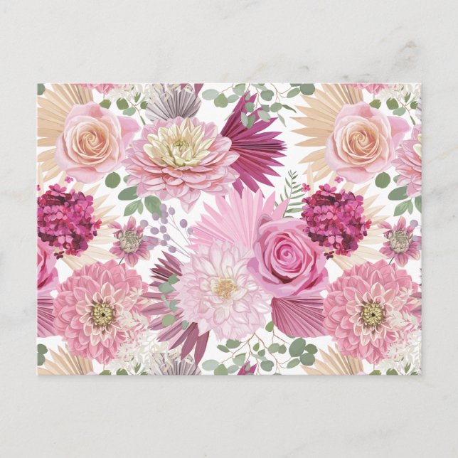Postal Flores de jardín rosadas mixtas (Anverso)