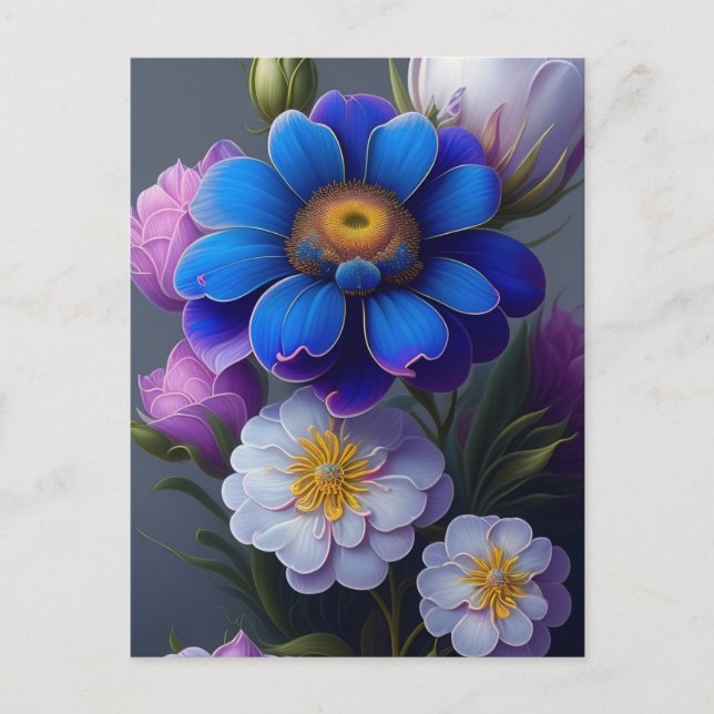 Postal Flores de jardín violetas azules, moradas de fanta (Anverso)