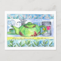 Flores de jazmín en teapot de té verde