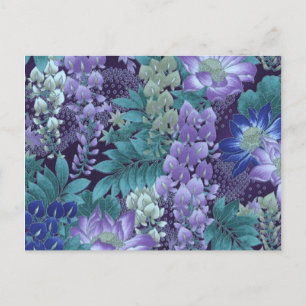 Postal Flores de jungla moradas y Verde azuladas