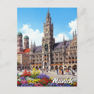 Postal Flores de la Alemania de Munich Marienplatz
