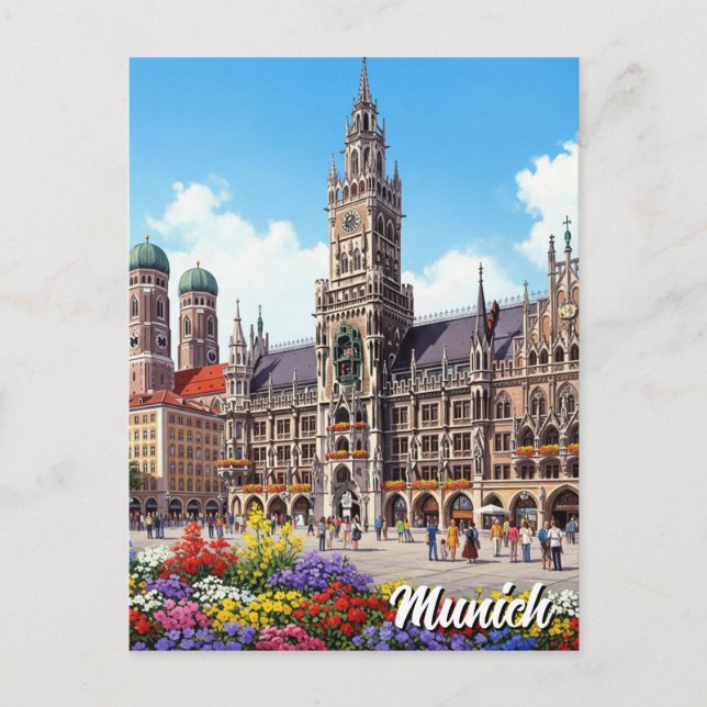 Postal Flores de la Alemania de Munich Marienplatz (Anverso)