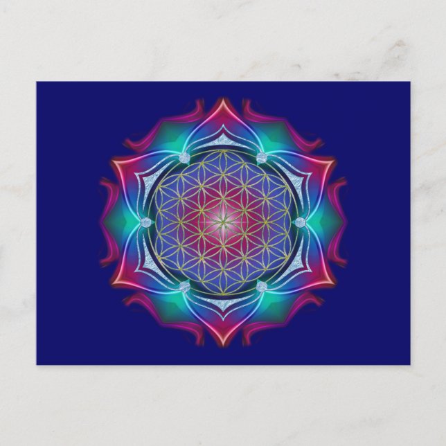 Postal FLORES DE LA VIDA / Blume des Lebens - Mandala IV (Anverso)