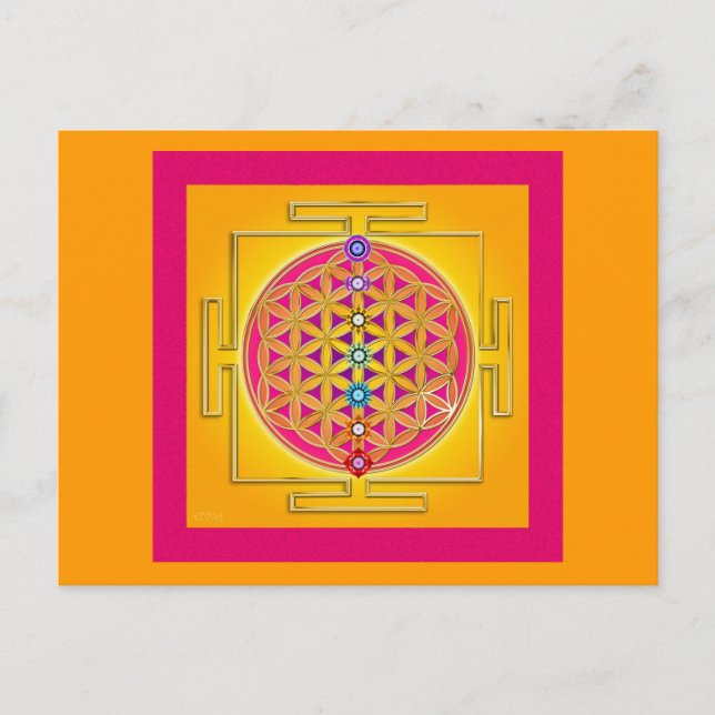 Postal FLORES DE LA VIDA - Chakras Yantra (Anverso)