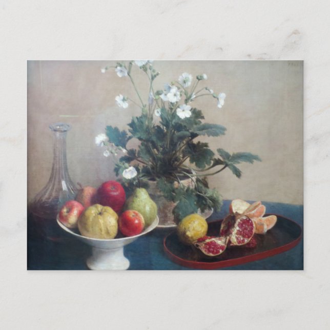 Postal Flores de la vida: el plato de la fruta y la caraf (Anverso)