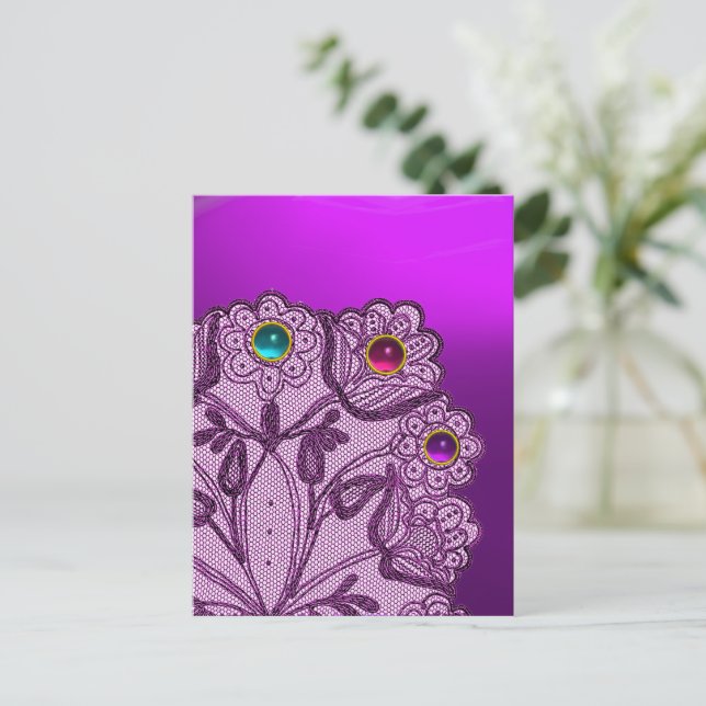 POSTAL FLORES DE LACE PURPLE Y GEMSTONES COLORIDOS (Anverso de pie)