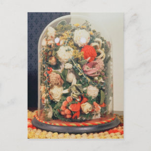 Postal Flores de lana victoriana en un funda de vidrio