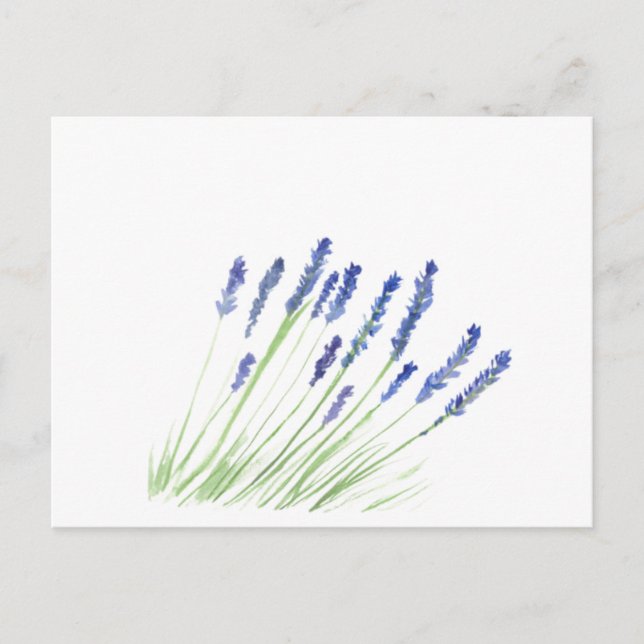 Postal Flores de lavanda Aguaflor púrpura acuarela (Anverso)