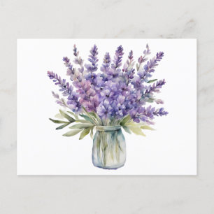 Postal Flores de lavanda en un frasco acuarela