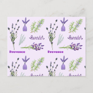 Postal Flores de lavanda púrpura y ramos de lavanda