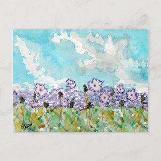 Postal Flores de lavanda y nubes