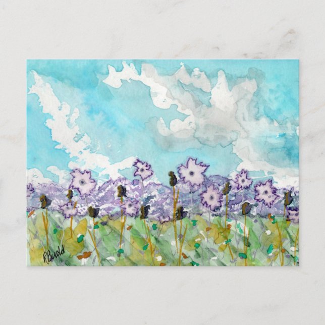 Postal Flores de lavanda y nubes (Anverso)
