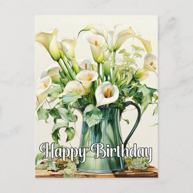 Postal Flores de Lirios de Calla Frescos Recogidos (Anverso)
