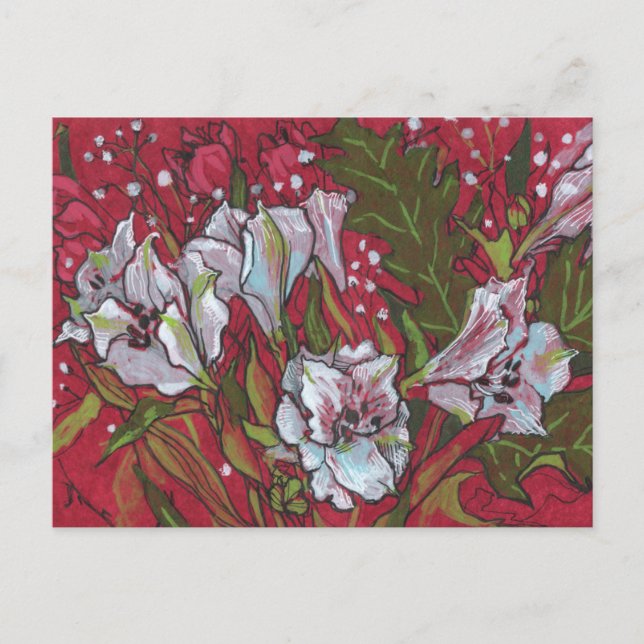 Postal Flores de lirios peruanos de primavera Arte floral (Anverso)