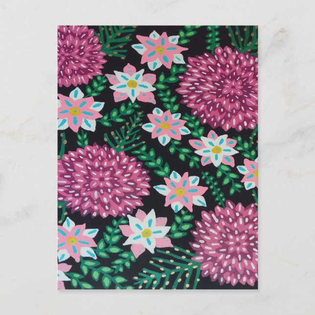 Postal Flores de magenta sobre arte negro (Anverso)