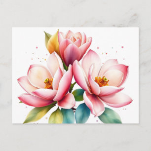 Postal Flores de magnolia en acuarela con suave desvaneci