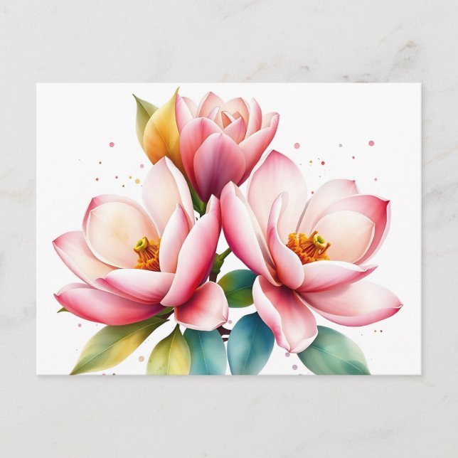 Postal Flores de magnolia en acuarela con suave desvaneci (Anverso)