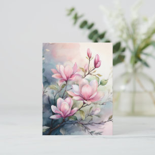 Postal Flores de Magnolia Rosa Botánico
