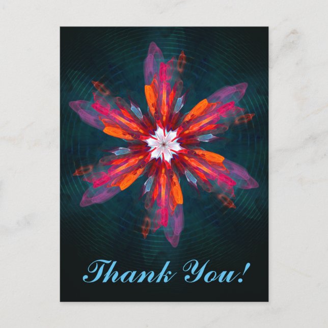 Postal Flores de Mandala Floral Naranja Rojo Azul Abstrac (Anverso)